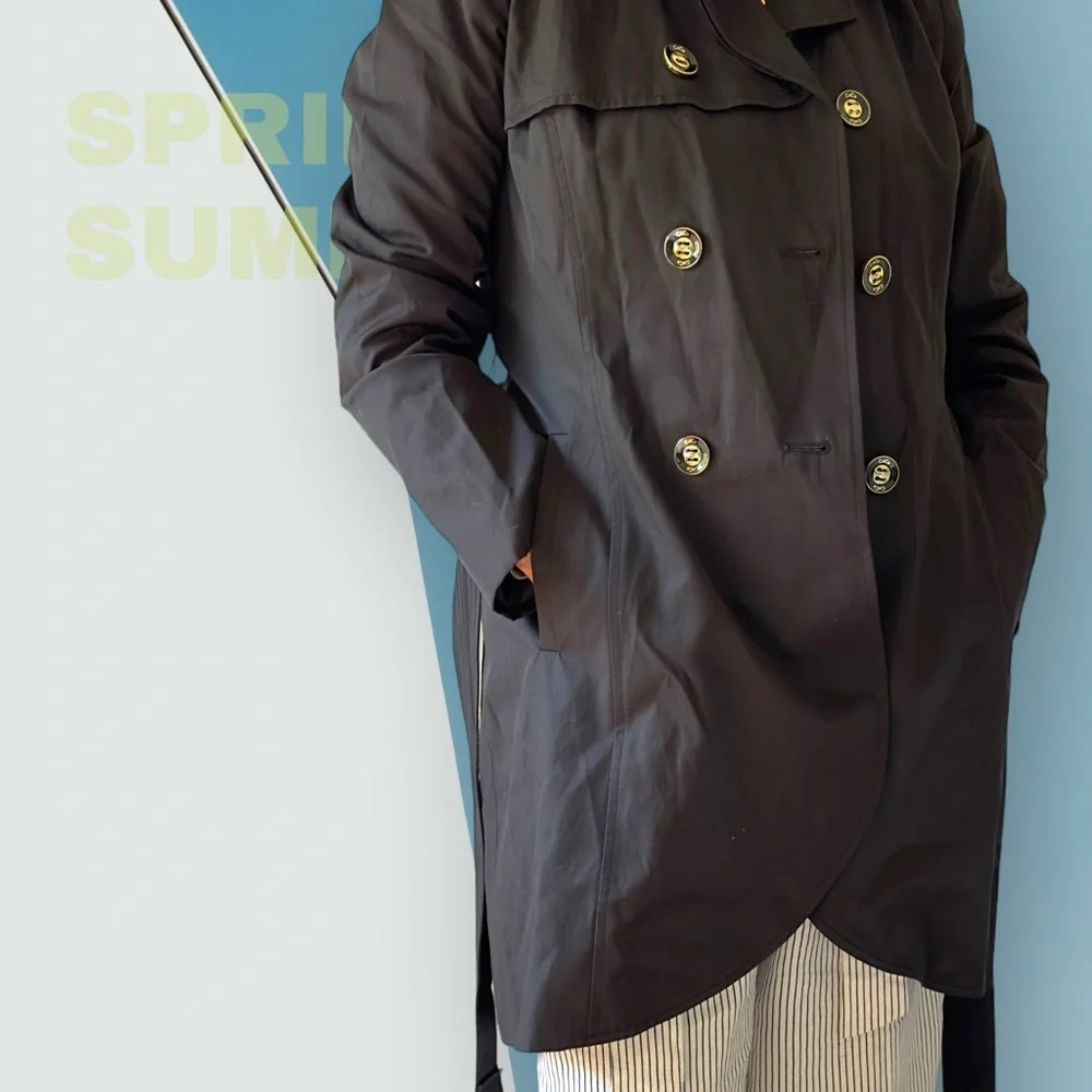 Luxurious Black Trench Coat by CeCe - Picture 13 of 16